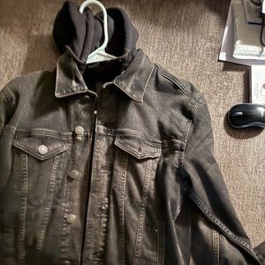 American Eagle black denim jacket with hood